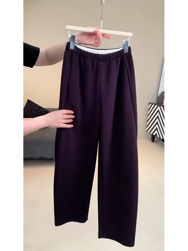 Plus Size Purple Korean Series Wear Western Sle Casual Pants Autumn and Winter New Elastic Waist Loose Slimming Age-Reducing ...