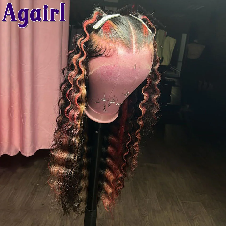 Loose Deep Wave 13x6 Lace Frontal Wigs Red Blonde Highlight 13x4 Glueless Curly Human Hair Lace Front Wigs For Women