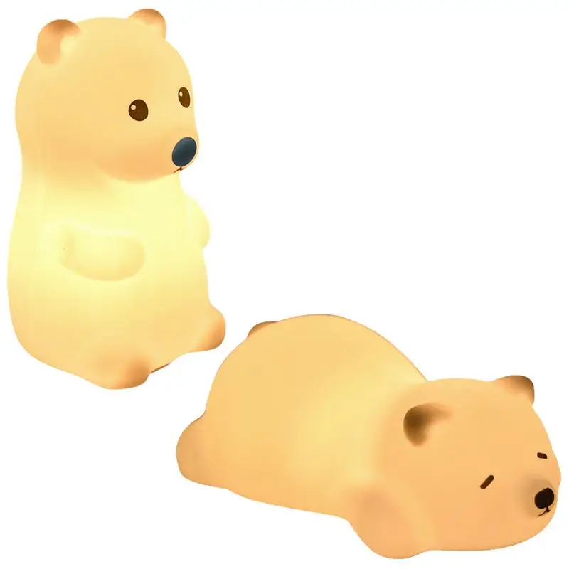 

Bear Night Light Soft Animal Silicone Kids Night Lights For Bedroom Portable Usb Rechargeable Touch Sensor Lamp Lying Bear Baby