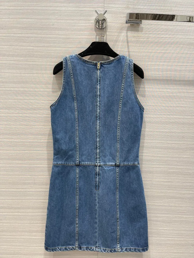 Casual Sleeveless Denim Mini Dress Women Waist Bag Buttocks Jeans Vest Dress 2023 Short Dresses