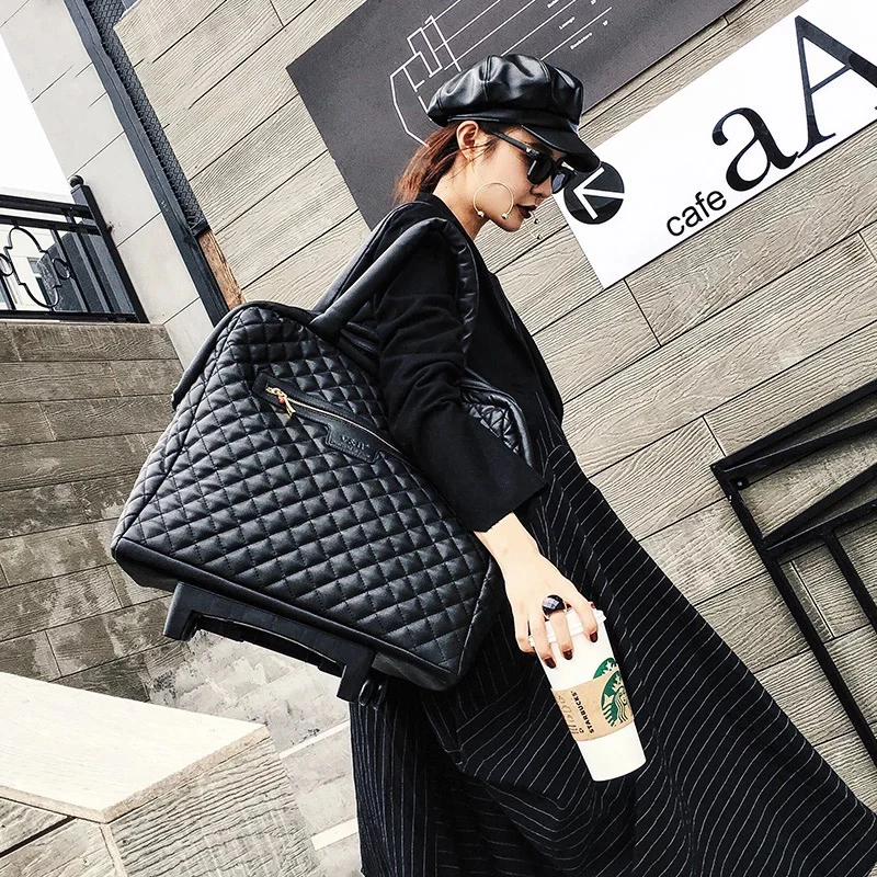 

New Women's suitcase 100% PU light portable travel trolley bag small rolling luggage female brand boarding 18 inch handbag