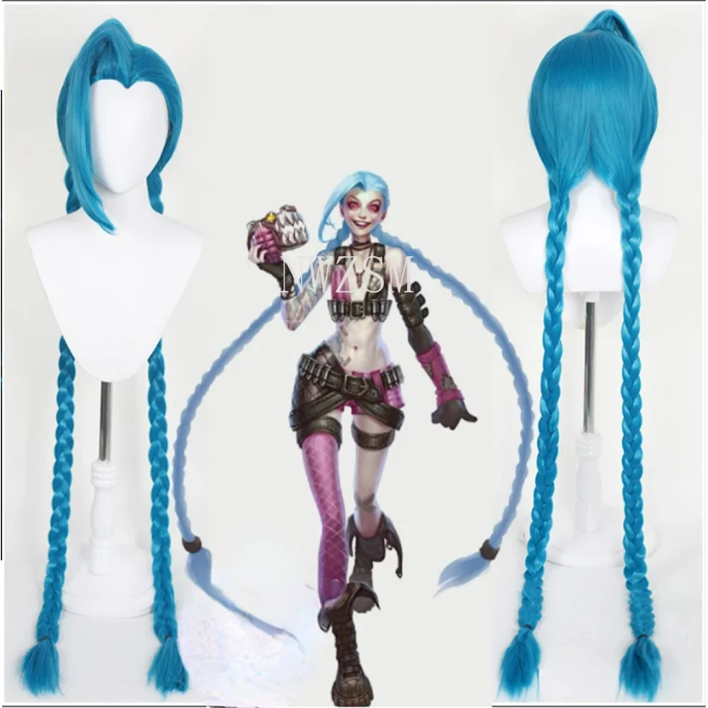 

LoL Arcane Jinx Cosplay Wigs Outfits Girls Women Halloween Carnival Cos Blue Twist Braid Hairs