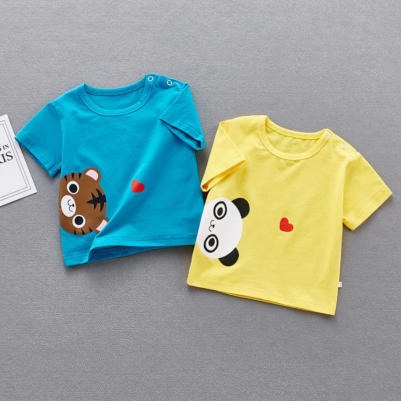 

Summer Baby T-shirts Short Sleeves O-neck Cartoon Printed Cotton Tops Garment Girls Clothes Toddler Kid Causal Wear 3-24M