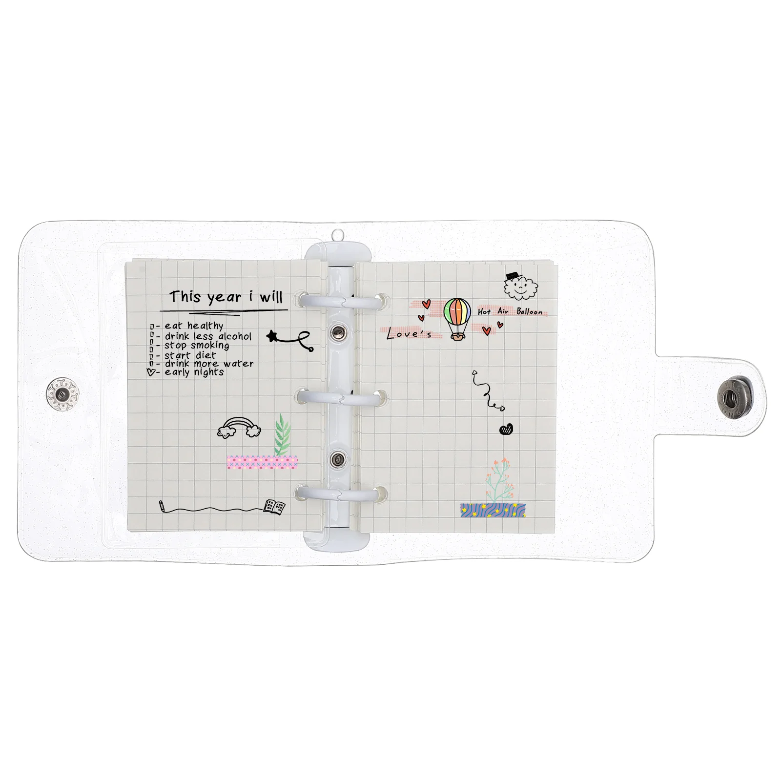 

1 Set Mini Scrapbook Portable Note Book Loose Leaf Note Pad Transparent Cover Binder Memo Book