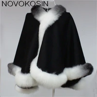 custom made winter warm luxury fox fur poncho cashmere dyeing shawl cloak women real fur dip dye european black cardigan coat