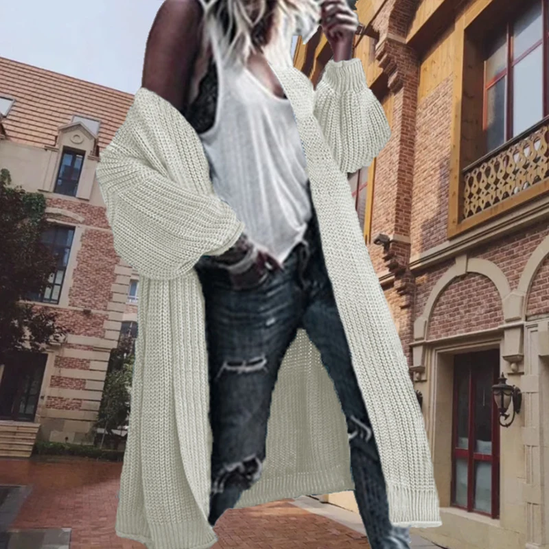 

Винтажный однотонный вязаный кардиган, Женский Повседневный свободный свитер с длинным рукавом, пальто, осень и зима, женская теплая вязана...