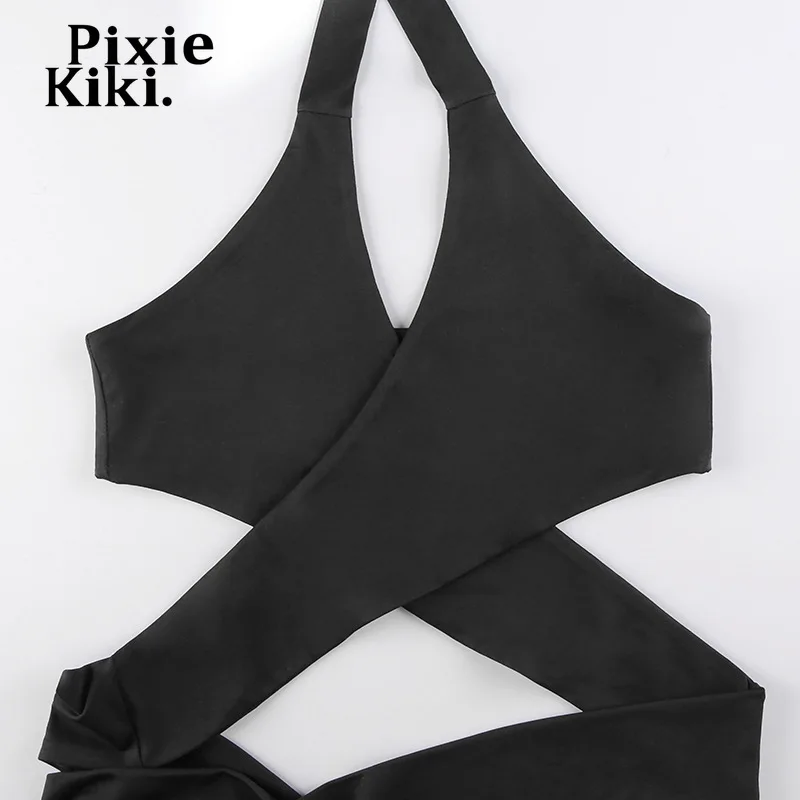 Пикантная майка PixieKiki с металлическим кольцом перекрестной лямкой через шею