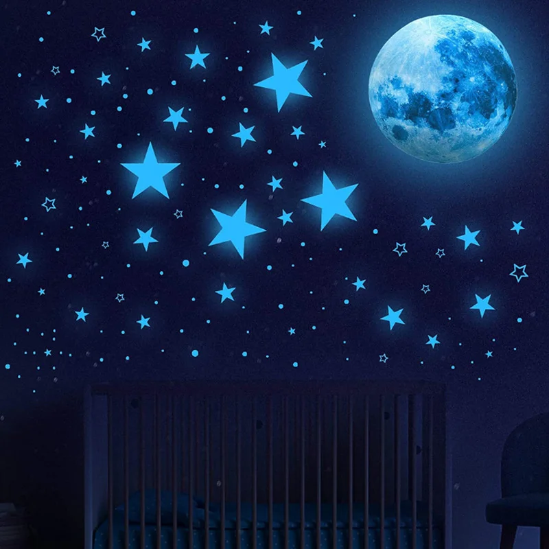 

Blue Luminous Sticker Star Moon DIY Set Fluorescent Removable Self Adhesive Wall Stickers House Decoration Creative PVC Sticker