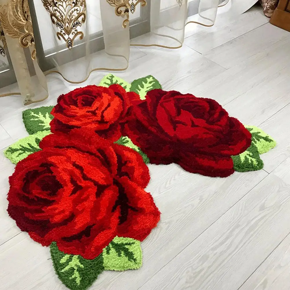

Floor Carpet Strong Water Absorption Non-slip Living Room Bedroom Rose Flower Shape Area Rug Household Products