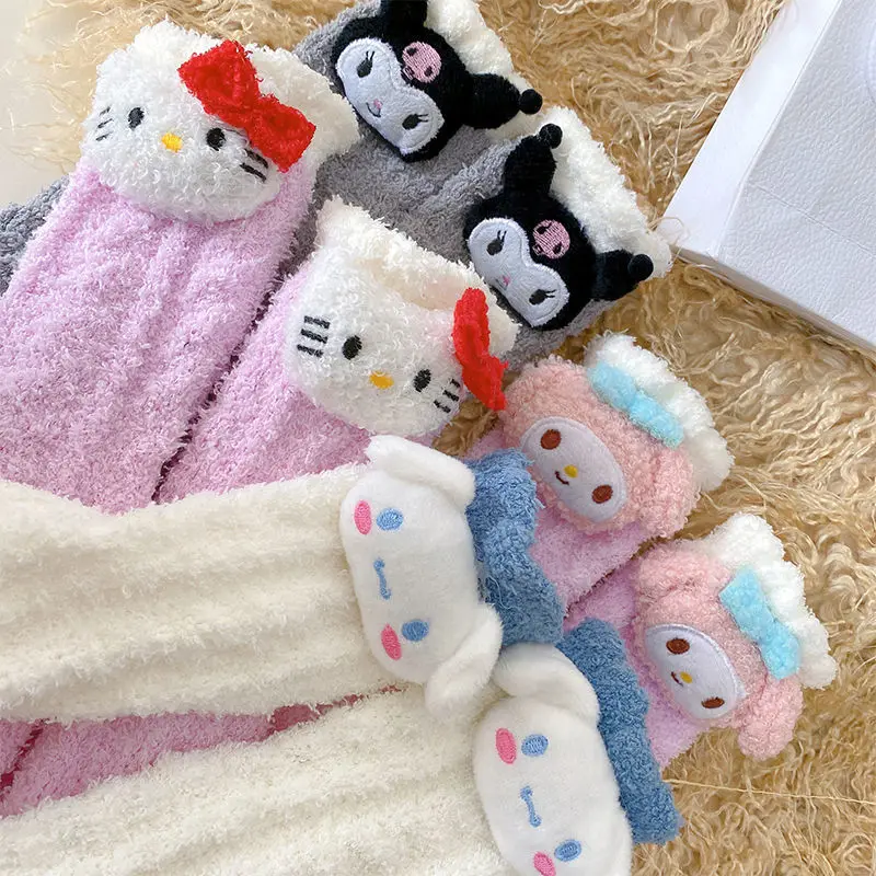 

Kuromi Kawaii Sanrio Socks Cartoon Cute Cinnamoroll Hellokittys Anime Coral Velvet Plus Velvet Thick Warm Sweet Stockings Gift