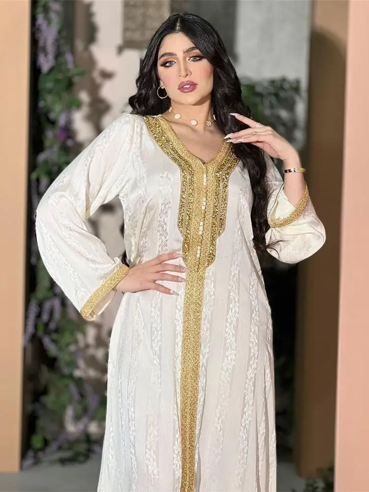 White Abaya Dubai Turkey Islam Arabic Muslim Dress Kaftans Evening Dresses For Women Caftan Robe Longue Femme Musulmane Vestido