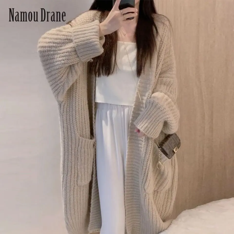 

Women's Knitwear Spring and Autumn Long Striped Korean Style Loose Outer Wear Idle Style Temperament Wild Sweater Cardigan Coat