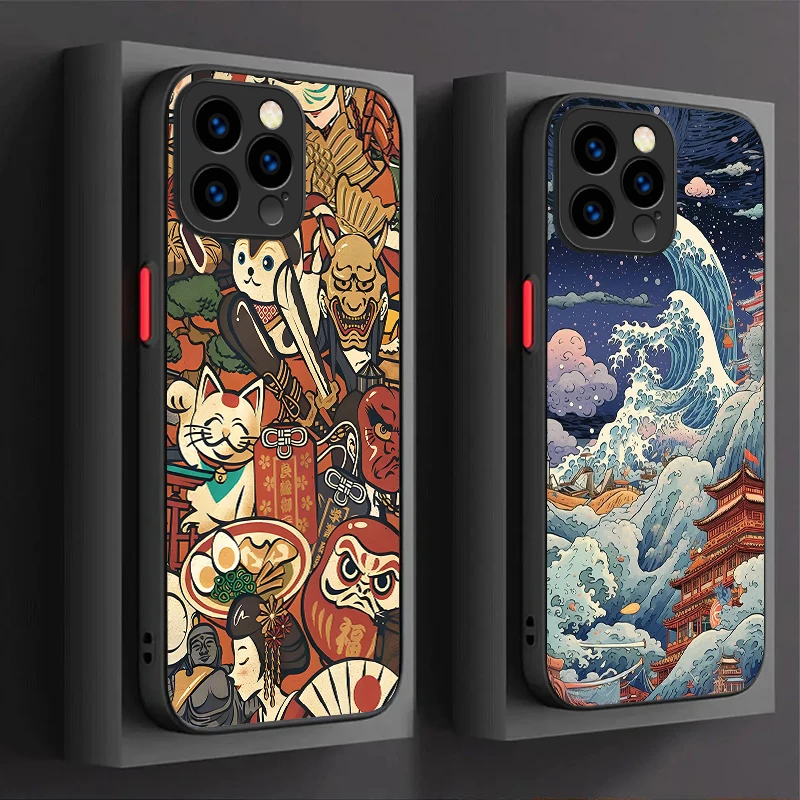 Фото Чехол для iPhone 16, 15, 14, 13, 12, 11 Pro Max X XR XS 7 8 Plus SE 2020, японский Ukiyo-e Samurai Sea Wave, жесткий матовый противоударный чехол №2