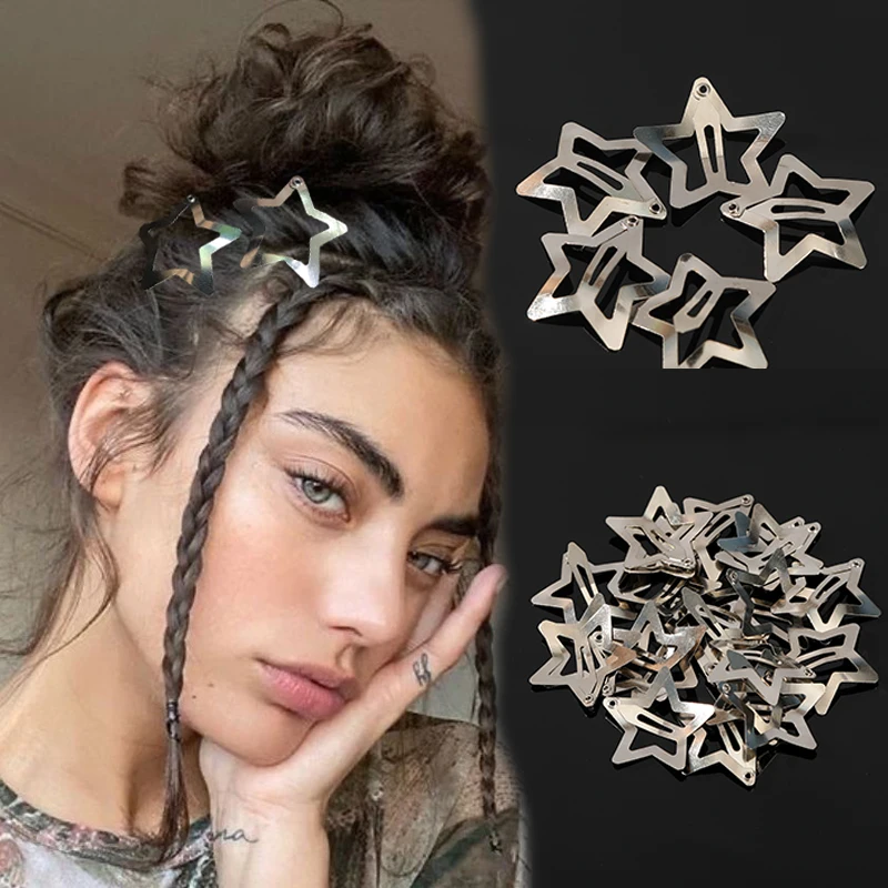 

50pcs Sliver Y2K Star BB Hair Clips for Girls Metal Snap Hairpins Barrettes Women Clip Stars Filigree Styling Hair Accessories