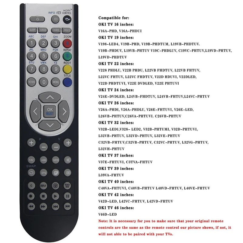 Пульт дистанционного управления RC1900 для телевизора OKI Hitachi Alba Luxor Grundig Vestel Telefunken Bush