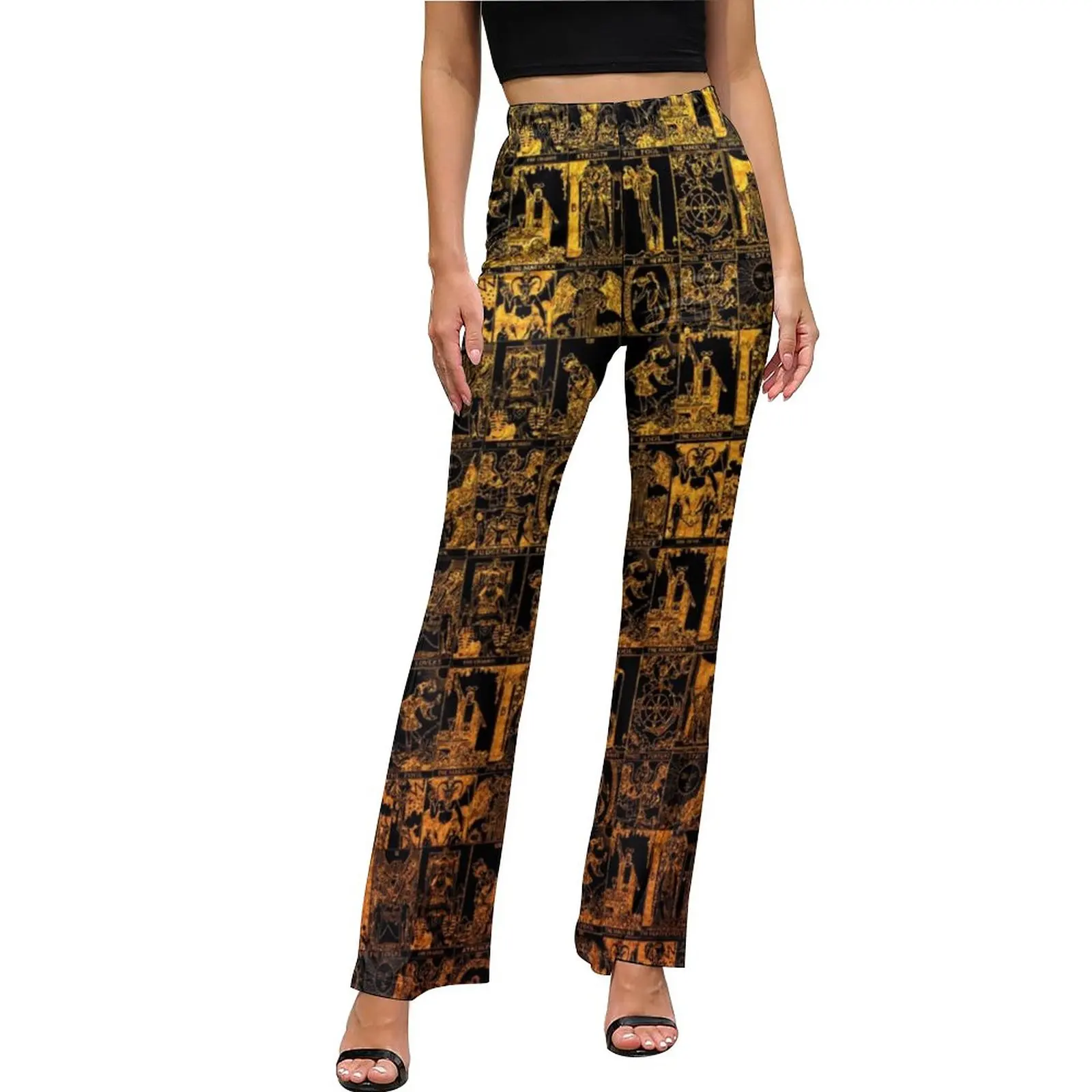

Gold And Black Tarot Print Pants Major Arcana High Waist Casual Flare Trousers Summer Custom Aesthetic Pants Gift