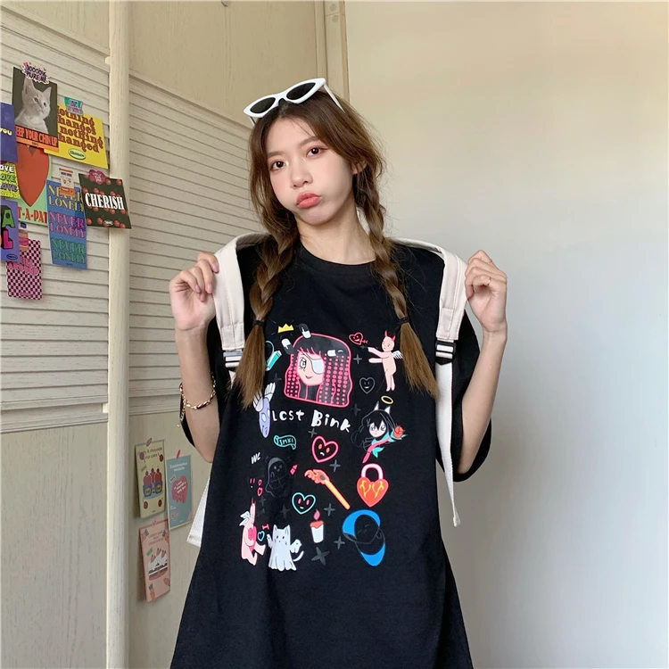 

6818 Short-sleeved printed T-shirt women loose and thin 2021 summer new style niche design
