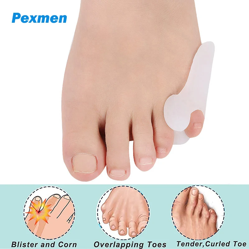 

Pexmen 2Pcs Gel Pinky Bunion Corrector Little Toe Separator Spacers Bunionette Pads for Pain Relief of Corn Callus and Blisters
