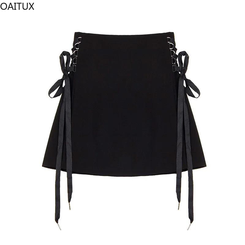 

Harajuku Skirts Sides Lace Up Black Mini Skirt for Gothic Girl A-Line High Waist Skirt with Zippper Y2k Skirt 2022 Drop Shipping