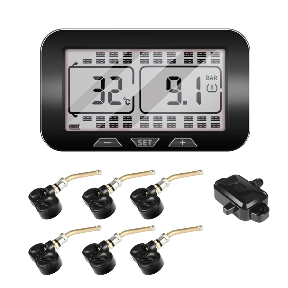 

Supplier Wholesale Auto Truck TPMS Wireless Tire Pressure Monitoring System with 6 external sensors can match up to 22 tyres