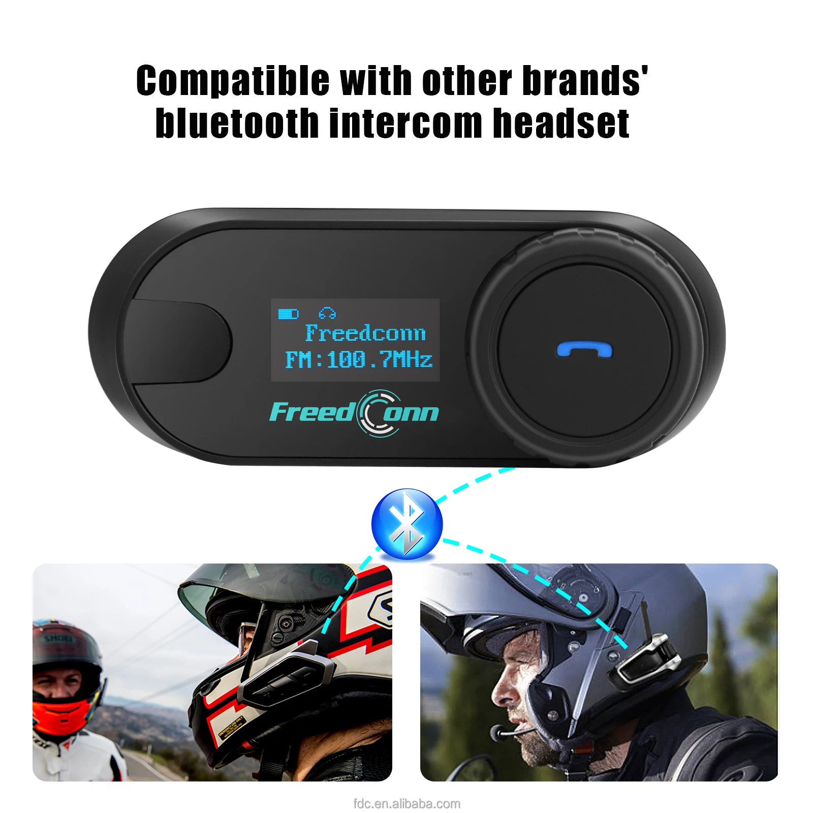Фото Беспроводная Bluetooth-гарнитура FreedConnT-COM SC 800 метров, 5.0, с функцией интеркома, полнодуплексная связь, LCD-экран, водонепроницаемая, для мотоциклетных шлемов, с поддержкой воспроизведения музыки. №2