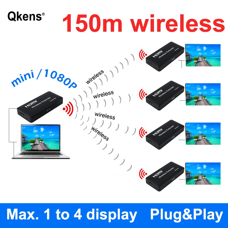 150m HD Wireless Wifi HDMI Extender Video Transmitter Receiver 1080P Screen Share Display for Camera DVD PC To TV Can 1tx To 4RX