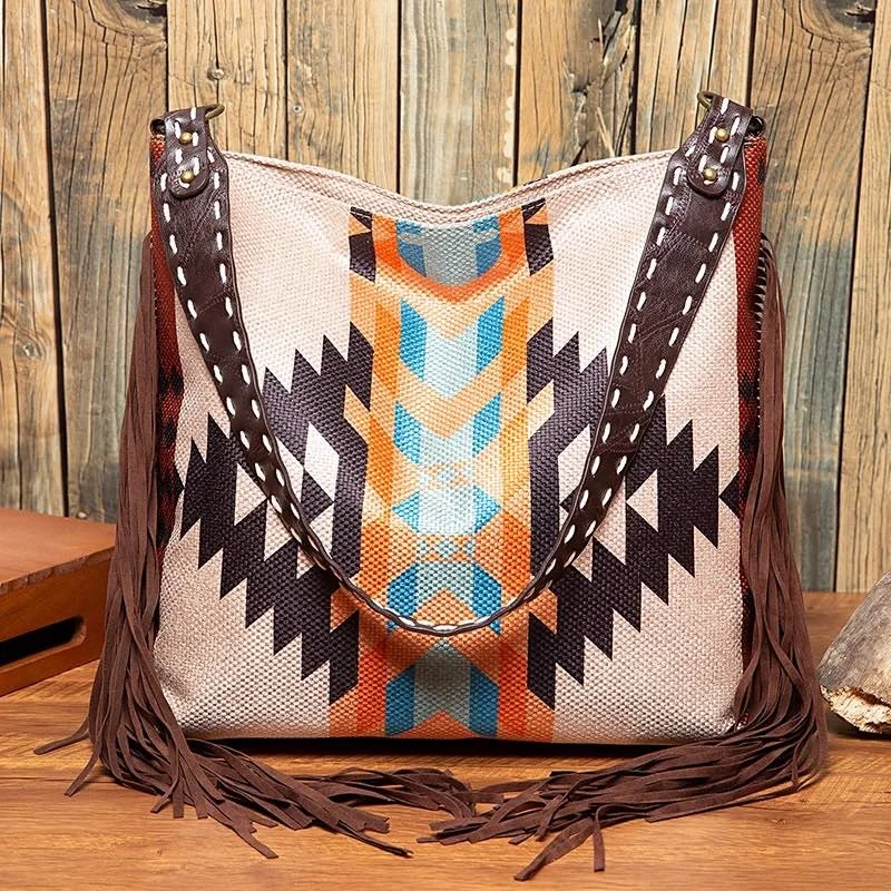 

Woman Bags Hand-made Canvas Linen Women's Beach One-shoulder carry canvas ethnic style print large capacity,2023 for 2023