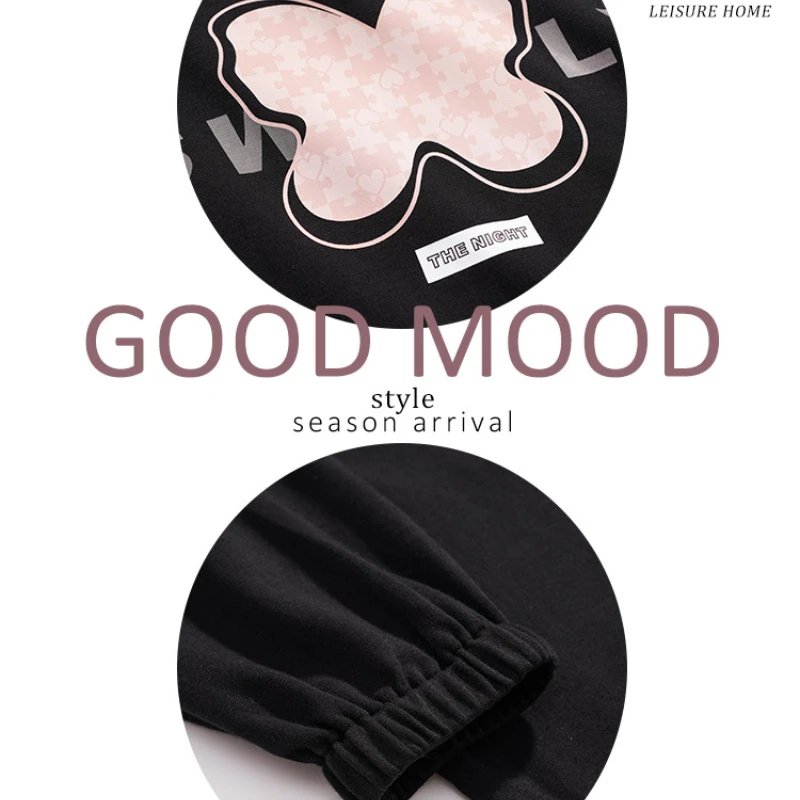 New Spring and Summer Pajamas for Women's Cotton Round Neck Loose Sweet Cute Long-sleeved Trousers Home Service Suit Loungewear