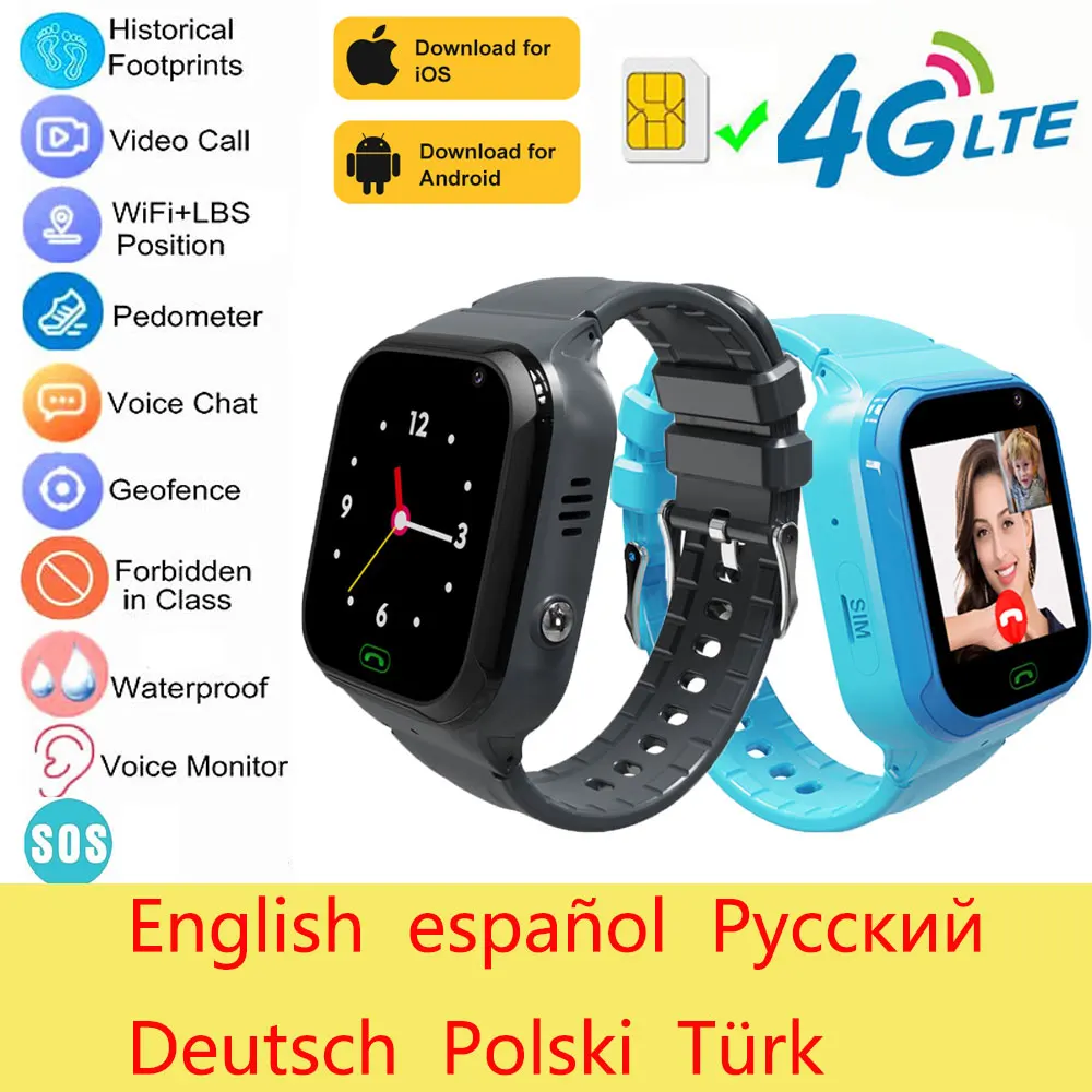 Kids Smart Watch 4G SIM Card LBS WIFI Location Positioning Tracker Camera Video Call Phone Smartwatch for Children IOS Android
