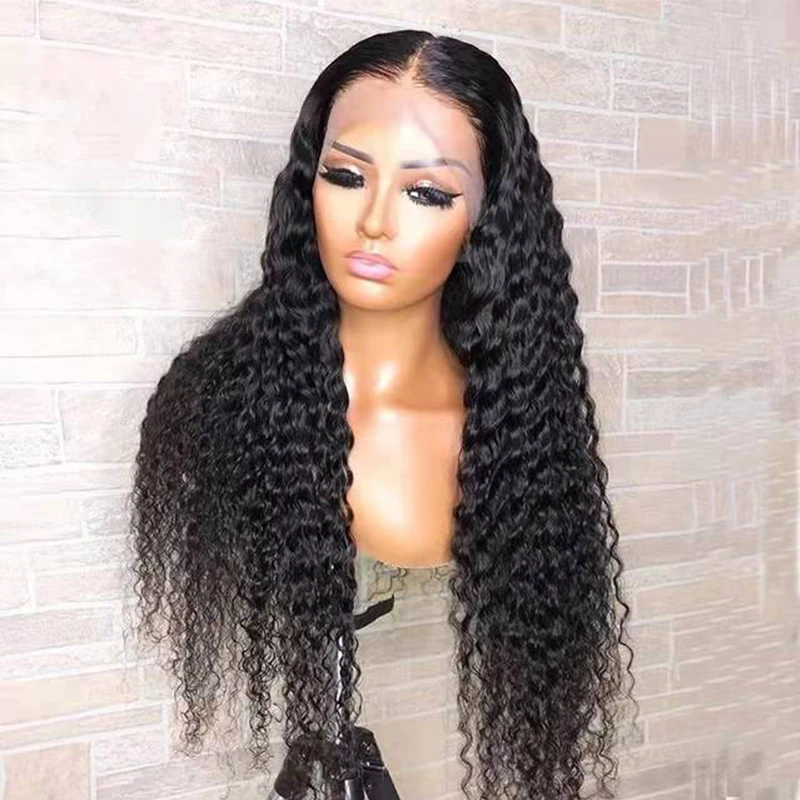 

Glueless 180 Density 26inch Long Kinky Curly Synthetic Ntural Black Lace Frontal Wig For Black Women Babyhair Preplucked Daily