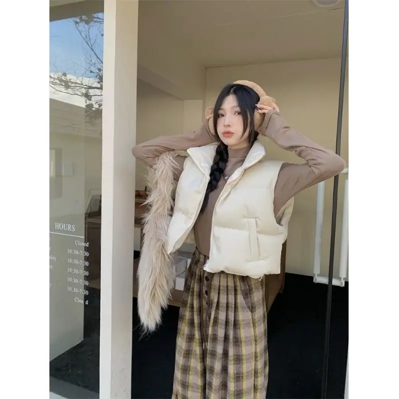 Модный короткий черный жилет с воротником-стойкой в Корейском стиле женская