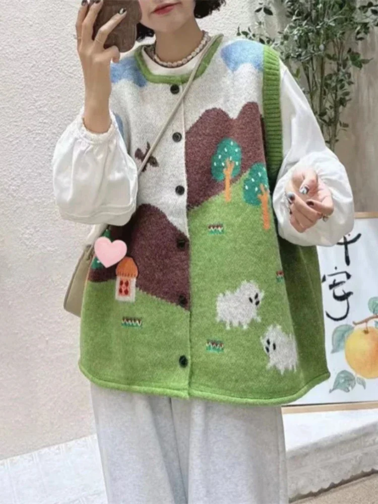 Шикарный модный женский осенне-зимний жаккардовый вязаный жилет Hikigawa винтажный