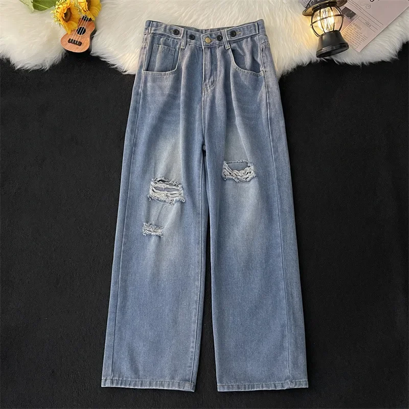 Повседневные модные студенческие универсальные джинсы с широкими штанинами