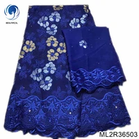 2022 new 52 yards swiss cotton with stones swiss blue lace voile embroidered lace match scarf for women dress ml2r365