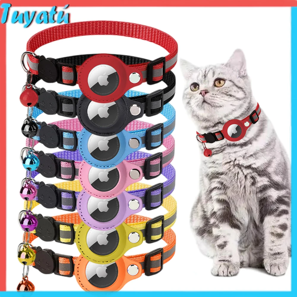 

1pc Reflective Dog Cat Collar with Apple Air Tag Tracking Anti-Lost Neck Strap Holder for GPS PU Adjustable Collar for Cats Dogs