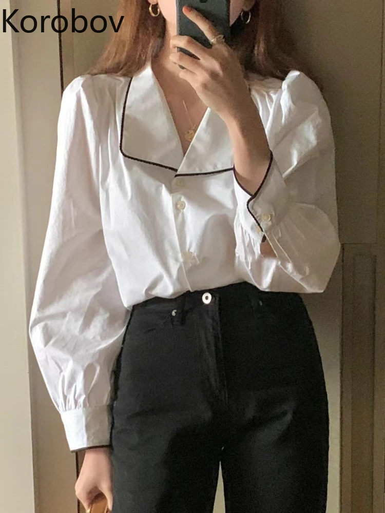 

Temperament Simple French Blouses Chic Lapel Long Sleeves Autumn Female Commute Tops Vintage Fashion Blusas Mujer De Moda 2022