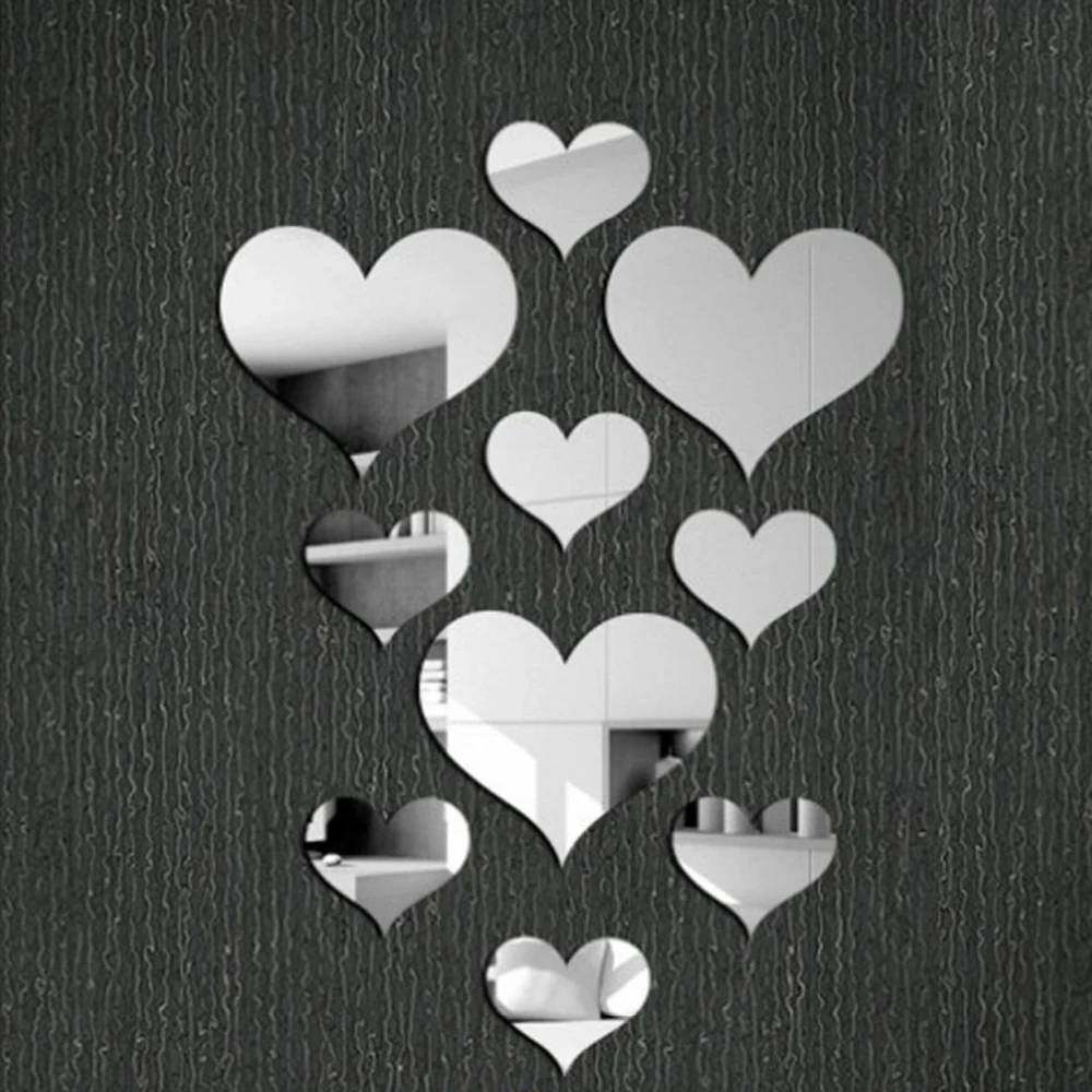 

10Pcs/Set Durable Love Heart Stickers Wall Sticker Mirror Mural 3D Decal Simple DIY Decorative Removable Paster Home Decoration