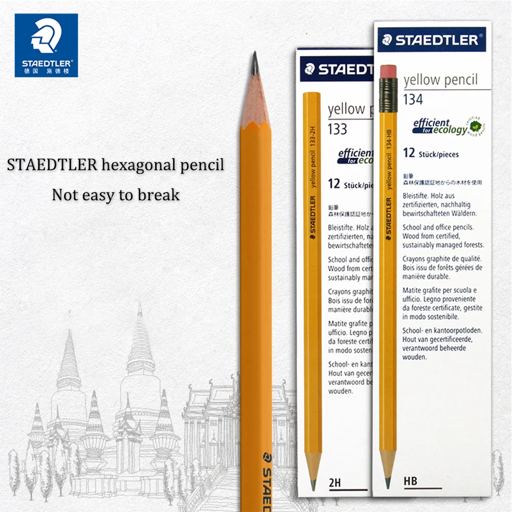 134 Yellow Pole Student Exam Office Hb/2b Sketch Hex Drawing Pencil Set School Supplies