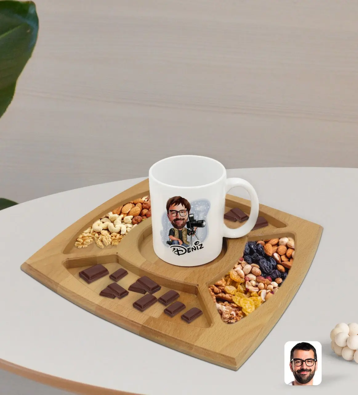 

Персонализированная белая кружка для мужчины фотографа карикатуру и натуральная Массив дерева 4 отсека Презентация табурель кондитерский ...