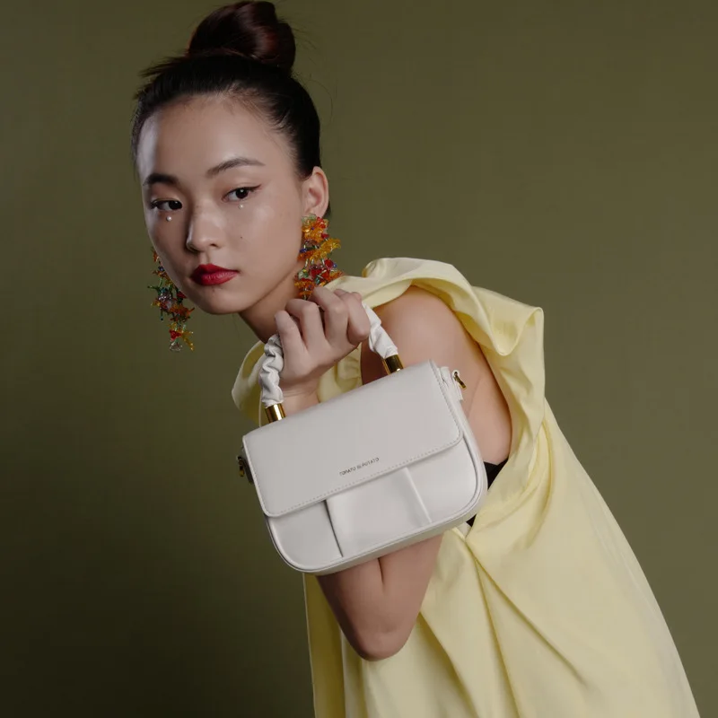 Mini Genuine Leather Crossbody Bag Fashion Casual Handbag and Purse for Female Solid Color Zipper Pleated Bag Messenger Bag