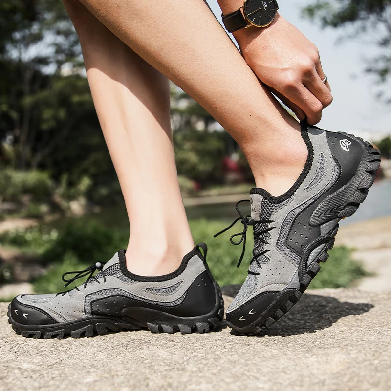 JIEMIAO Summer Men's Hiking Shoes Mesh Breathable Outdoor Men Sneakers Non-Slip Mountain Climbing Trekking Shoes