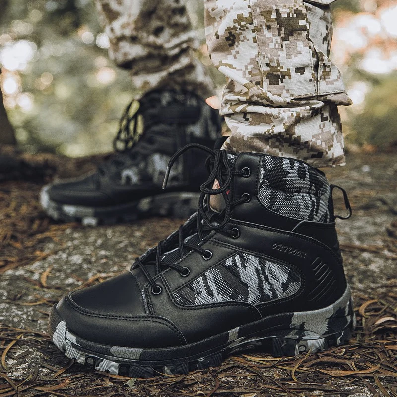 Military Tactical Boots Men Mid-top Hiking Shoes Outdoor Desert Combat Army Boots Male Trail Camping Climbing Hunting Sneakers
