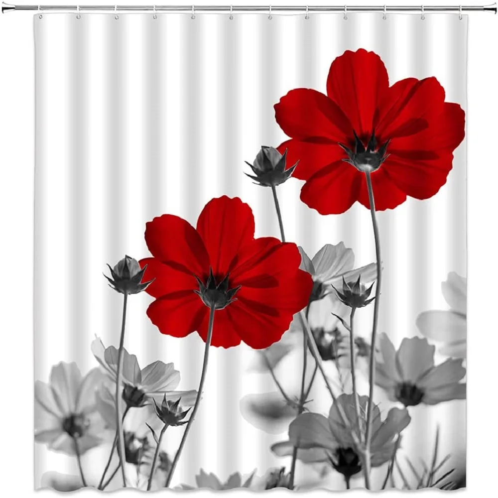 Модная занавеска для душа элегантная красная и черная с рисунком маргариток