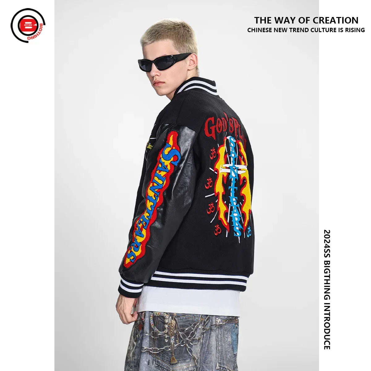 Летная куртка с вышивкой BIGTHING Saint Michael Tears винтажная бейсбольная форма