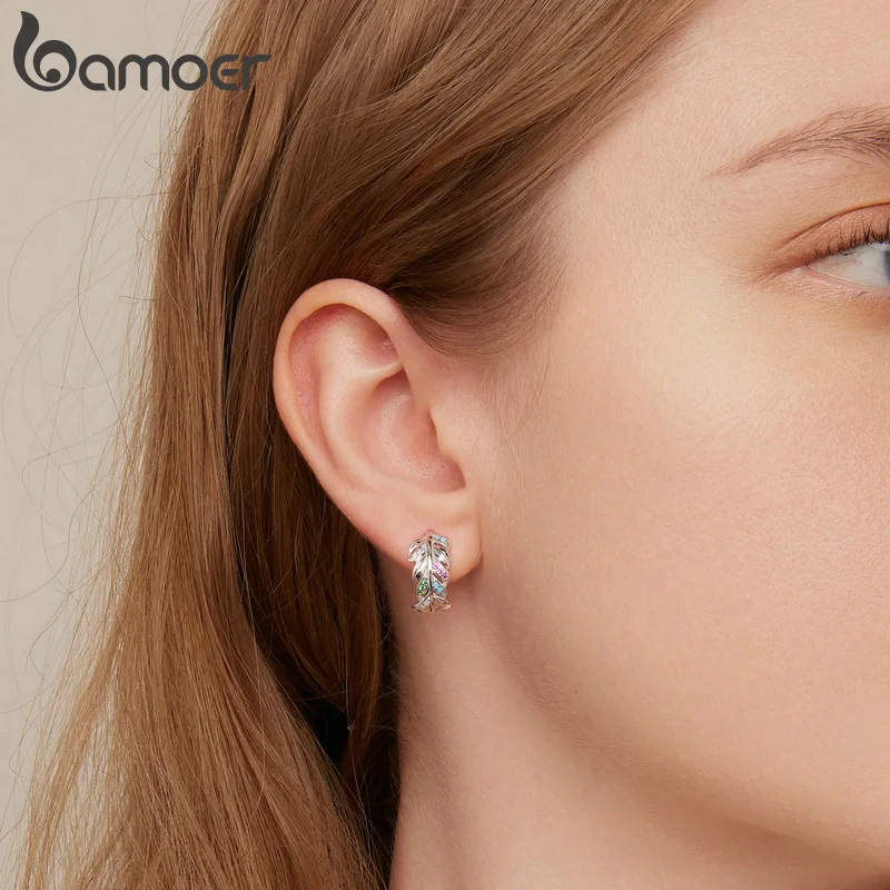 Женские серьги-гвоздики Bamoer из стерлингового серебра 925 пробы с цветными перьями