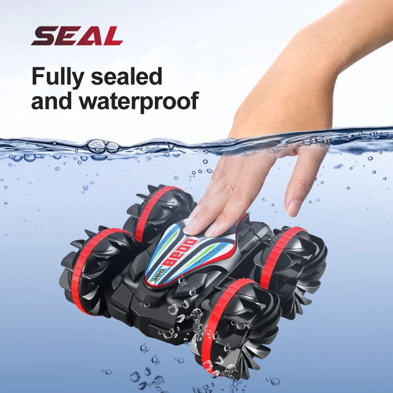 

RC Car 2.4GHz Remote Control Boat Waterproof Radio Controlled Stunt Car 4WD Vehicle All Terrain Beach Pool Toys for Boys 2in1