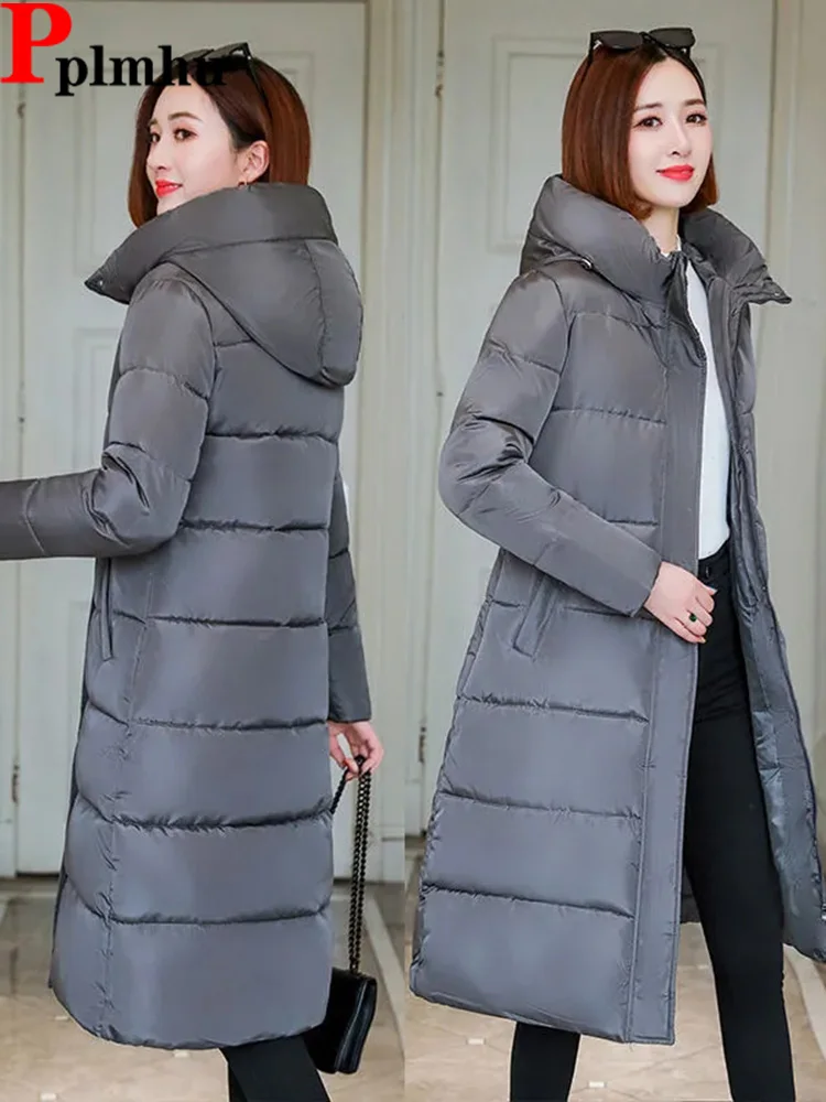 

Oversize Women's Hooded Long Parkas Winter Thicken Padded Jackets Quilted New In Outerwears Korean Loose Casaco Grey Overcoat