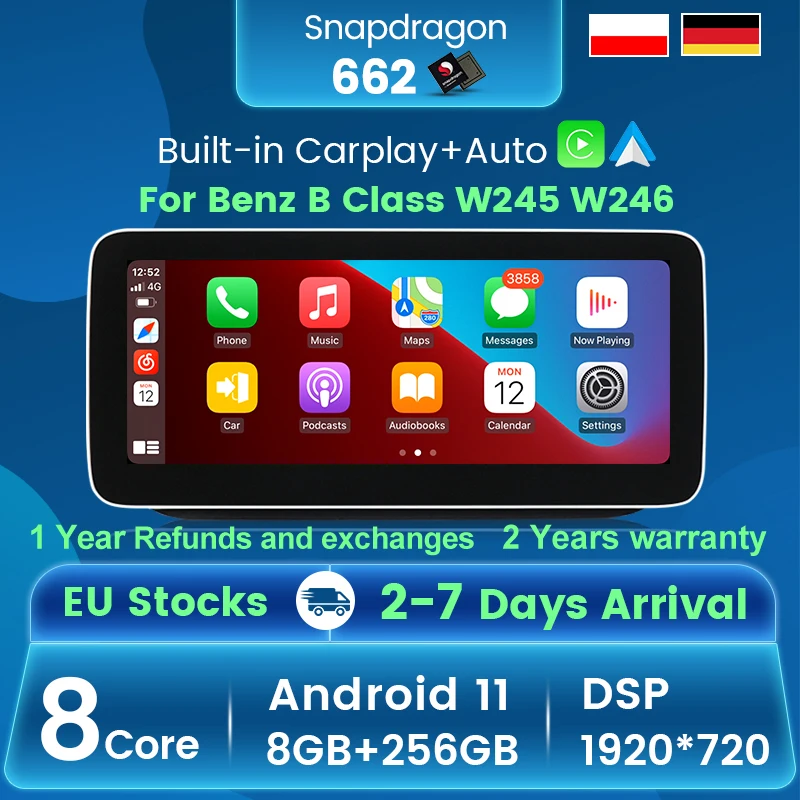 

Android11 8Core 8+256G Snapdragon662 Car Radio For Mercedes Benz B Class W245 W246 2013-2019 GPS Navigation Built-in Carplay 4G