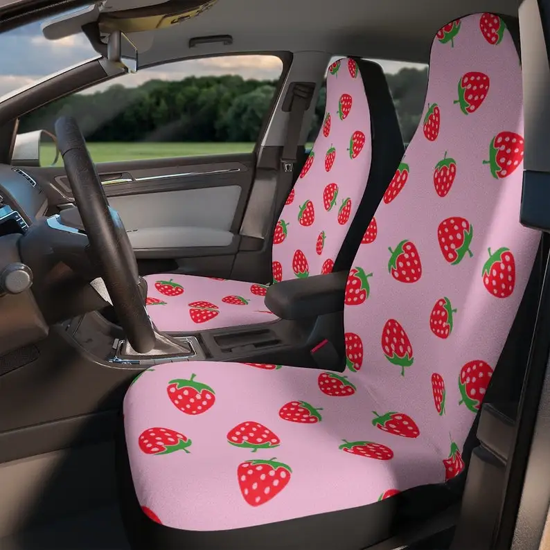 

Strawberry Car Seat Covers, Cute Girly Pink Cottagecore Car Seat Cover, Pink Strawberry Car accessories