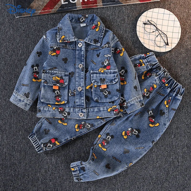 

Disney Mickey Baby Girl Boy Denim Clothes Set Top+Pant Child Pocket Button Clothing Suit Long Sleeve Jacket Baby Clothes 18M-7Y